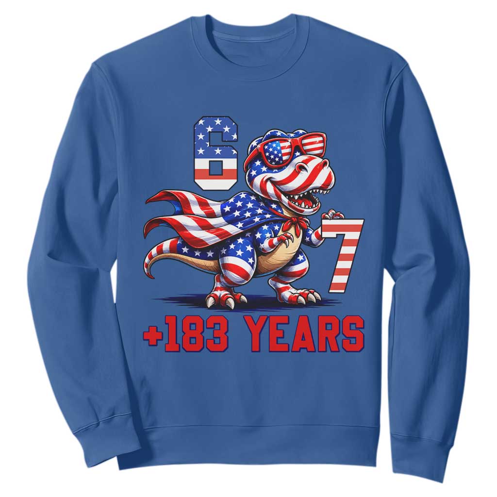 Funny 67 Meme Dinosaur American Pride Sweatshirt USA 250th Anniversary TS12 Royal Blue Print Your Wear