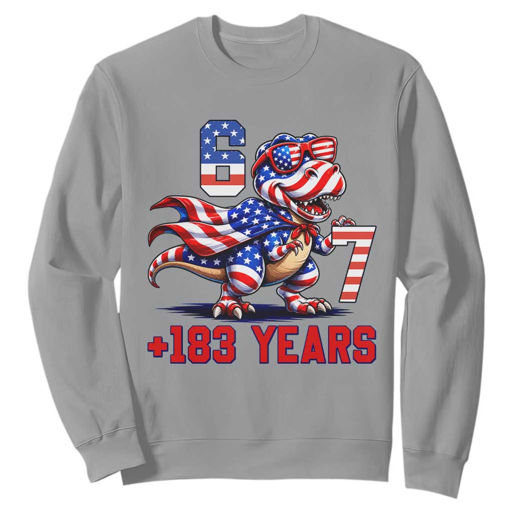 Funny 67 Meme Dinosaur American Pride Sweatshirt USA 250th Anniversary TS12 Sport Gray Print Your Wear