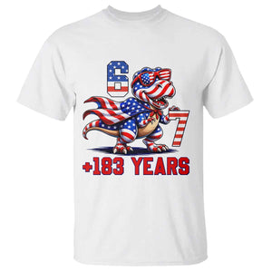 Funny 67 Meme Dinosaur American Pride T Shirt USA 250th Anniversary TS12 White Print Your Wear