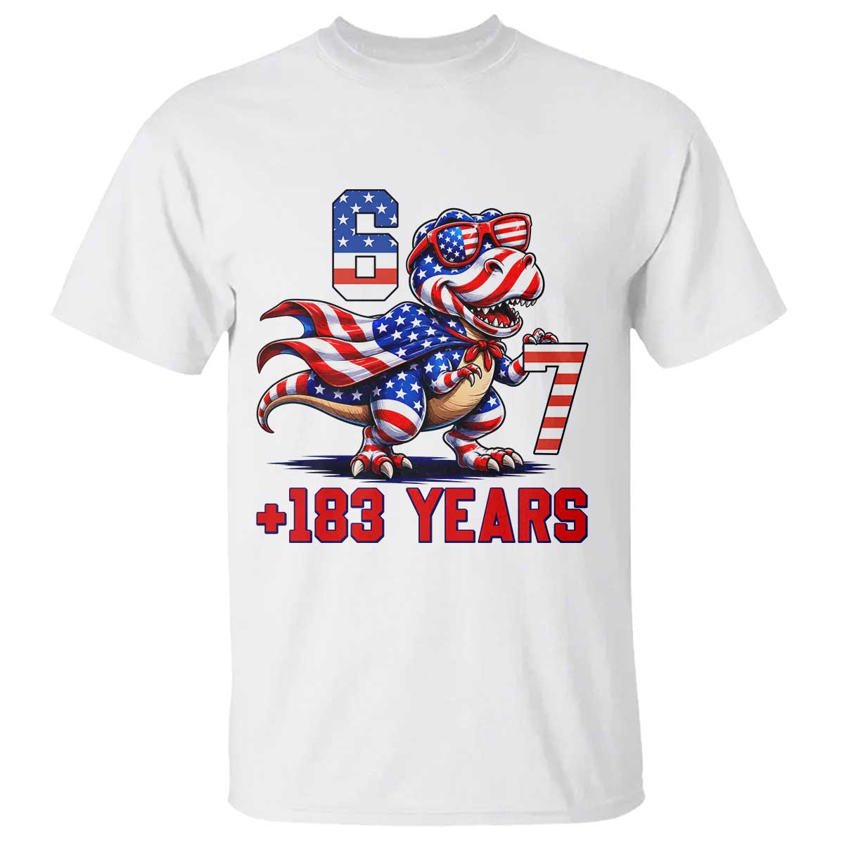 Funny 67 Meme Dinosaur American Pride T Shirt USA 250th Anniversary TS12 White Print Your Wear