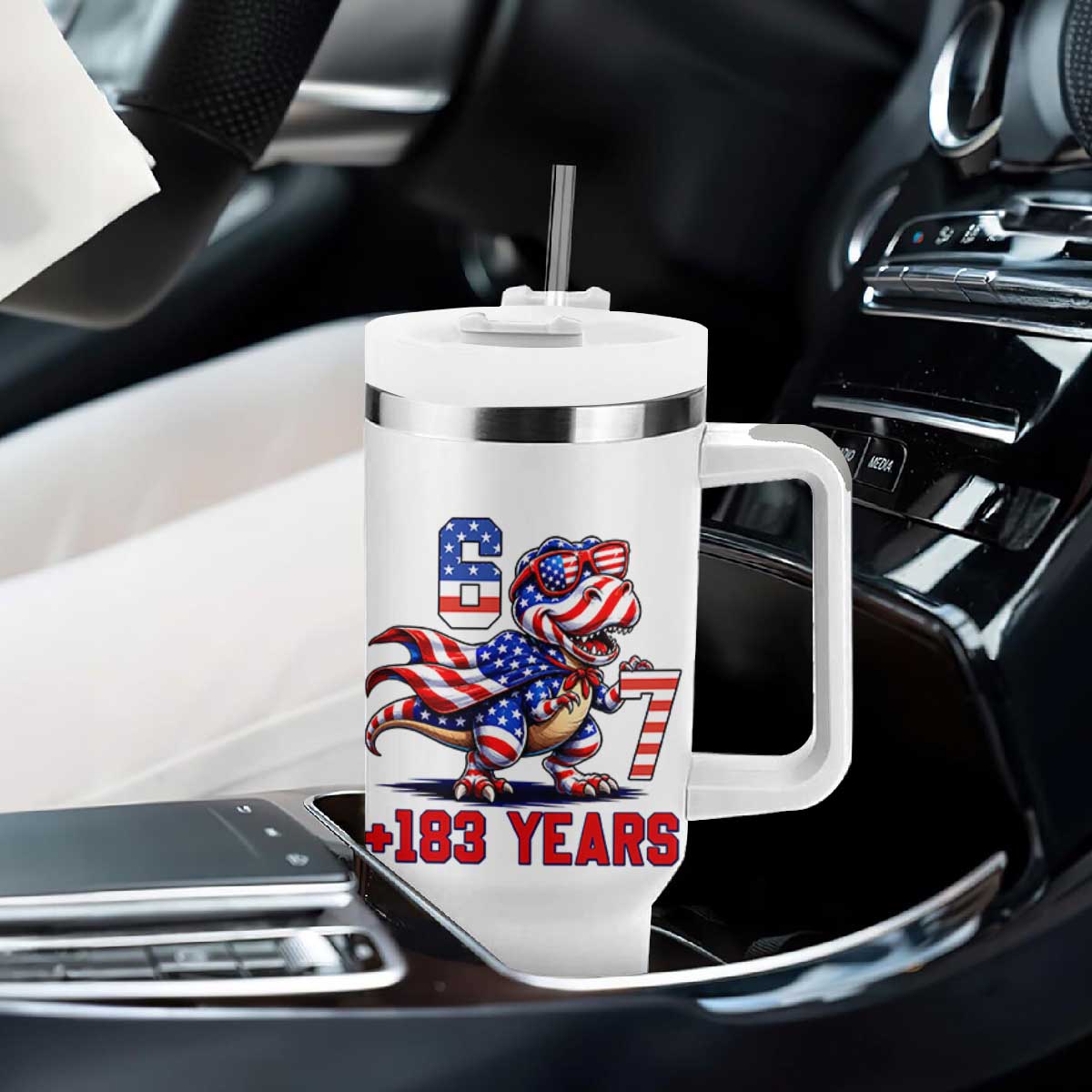 Funny 67 Meme Dinosaur American Pride Tumbler With Handle USA 250th Anniversary TS12 Print Your Wear