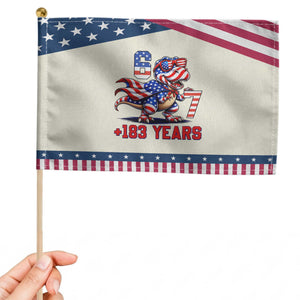Funny 67 Meme Dinosaur American Pride Patriotic Handheld Flag USA 250th Anniversary TS12 Modern 8.2" × 5.5" Beige Blue Print Your Wear