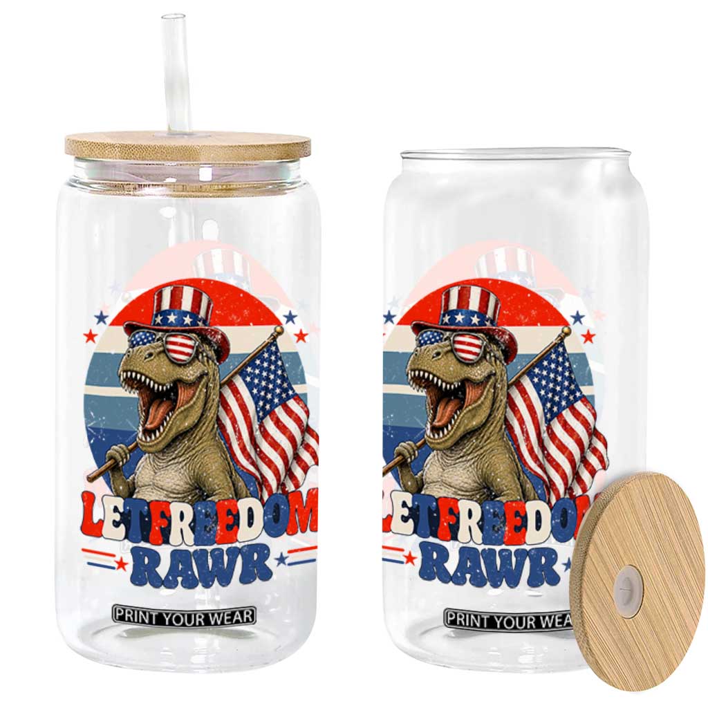 Red White Blue Dinosaur Pride Glass Can Let Freedom Rawr TS12 Print Your Wear