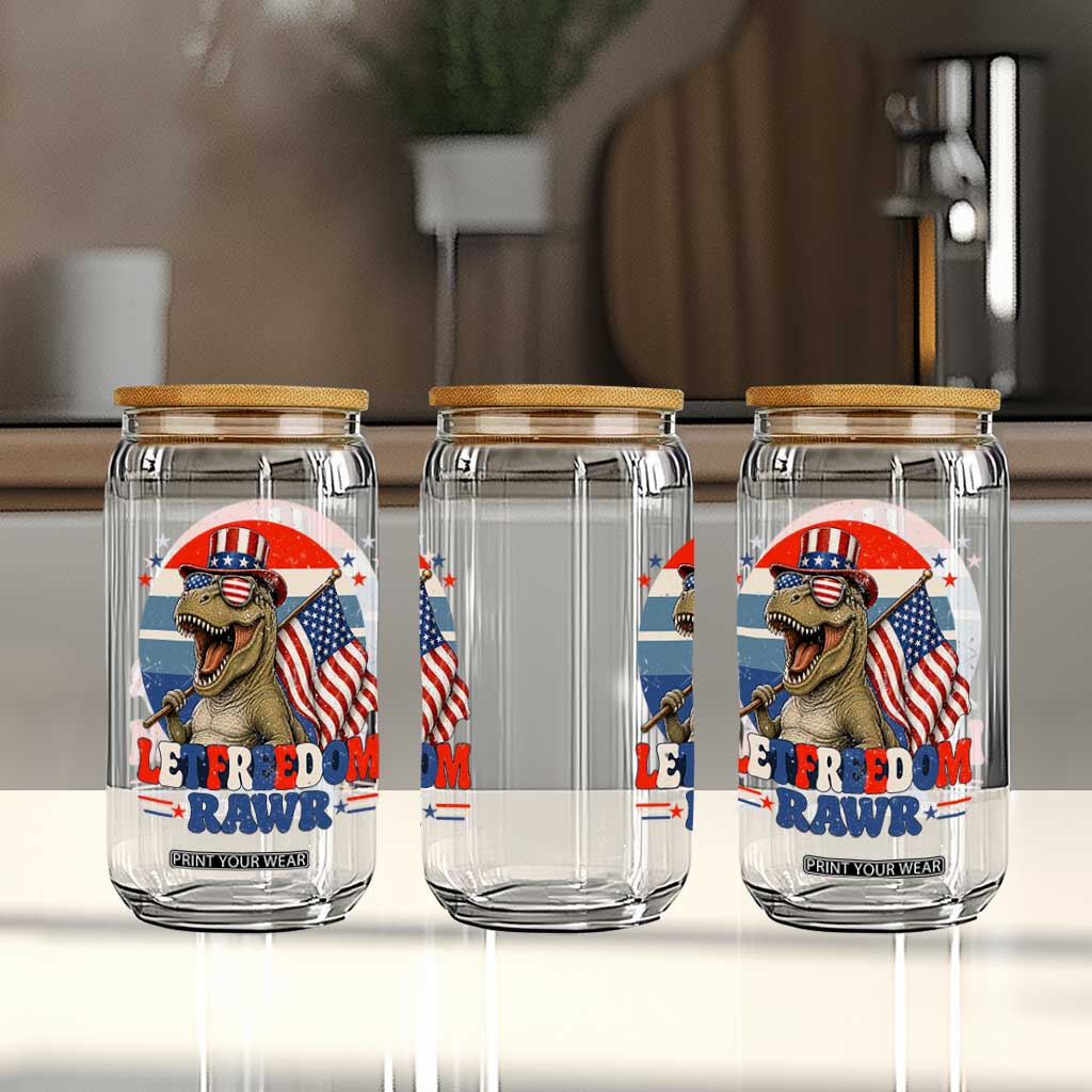Red White Blue Dinosaur Pride Glass Can Let Freedom Rawr TS12 Print Your Wear