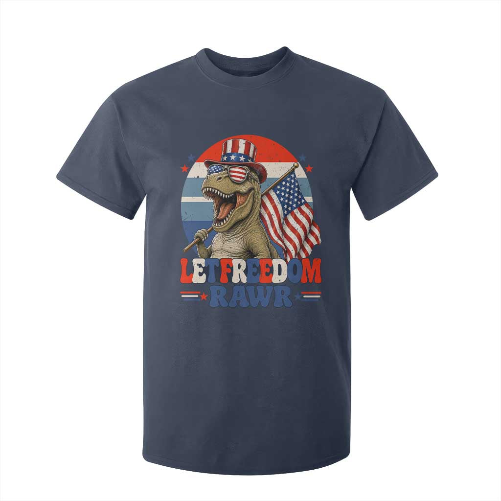 Red White Blue Dinosaur Pride T Shirt For Kid Let Freedom Rawr TS12 Navy Print Your Wear