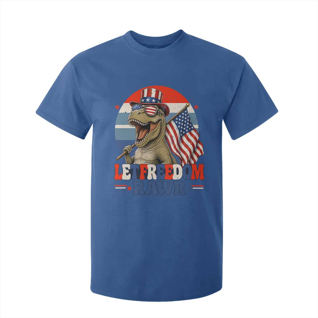 Red White Blue Dinosaur Pride T Shirt For Kid Let Freedom Rawr TS12 Royal Blue Print Your Wear
