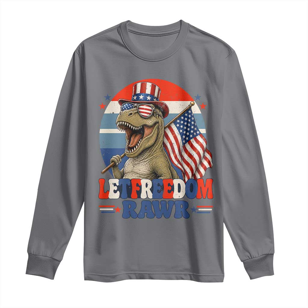 Red White Blue Dinosaur Pride Long Sleeve Shirt Let Freedom Rawr TS12 Charcoal Print Your Wear