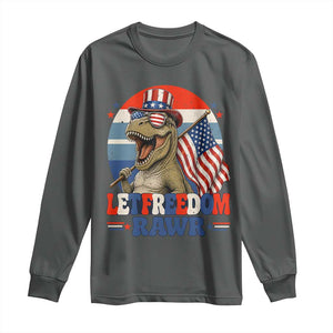 Red White Blue Dinosaur Pride Long Sleeve Shirt Let Freedom Rawr TS12 Dark Heather Print Your Wear