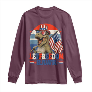 Red White Blue Dinosaur Pride Long Sleeve Shirt Let Freedom Rawr TS12 Maroon Print Your Wear
