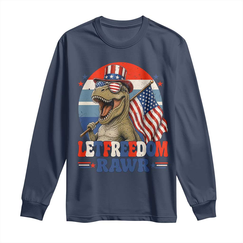 Red White Blue Dinosaur Pride Long Sleeve Shirt Let Freedom Rawr TS12 Navy Print Your Wear