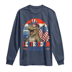 Red White Blue Dinosaur Pride Long Sleeve Shirt Let Freedom Rawr TS12 Navy Print Your Wear
