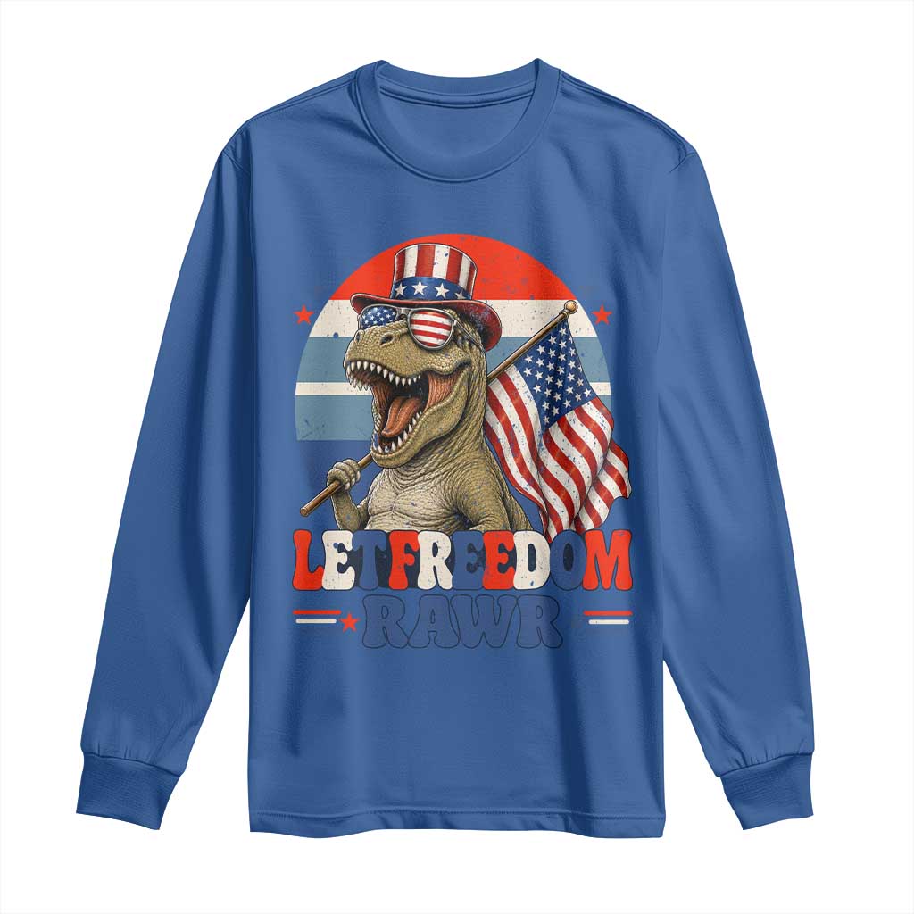 Red White Blue Dinosaur Pride Long Sleeve Shirt Let Freedom Rawr TS12 Royal Blue Print Your Wear