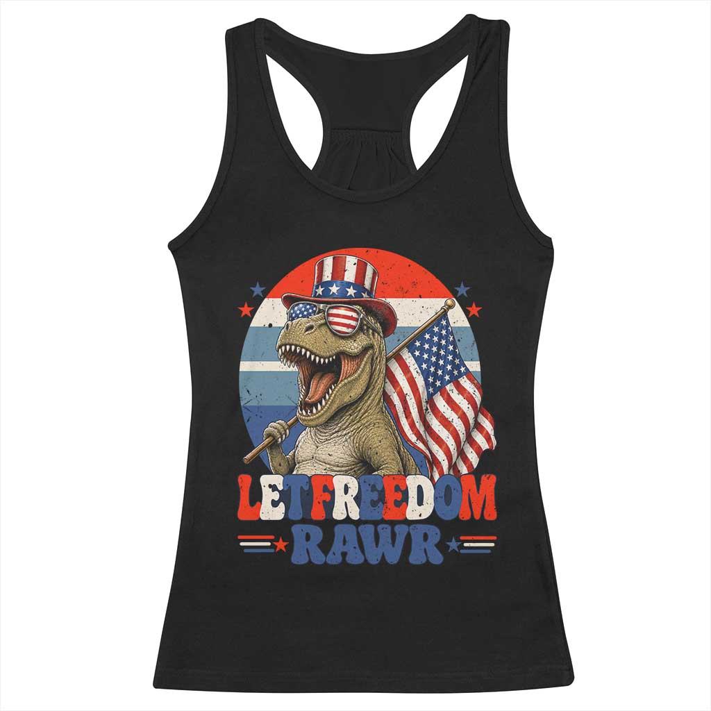 Red White Blue Dinosaur Pride Racerback Tank Top Let Freedom Rawr TS12 Black Print Your Wear