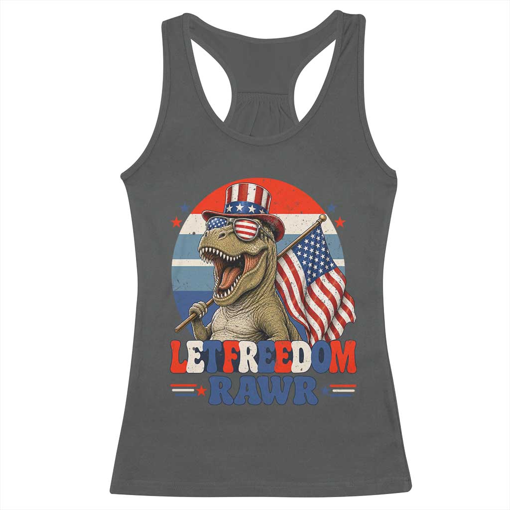 Red White Blue Dinosaur Pride Racerback Tank Top Let Freedom Rawr TS12 Dark Heather Print Your Wear