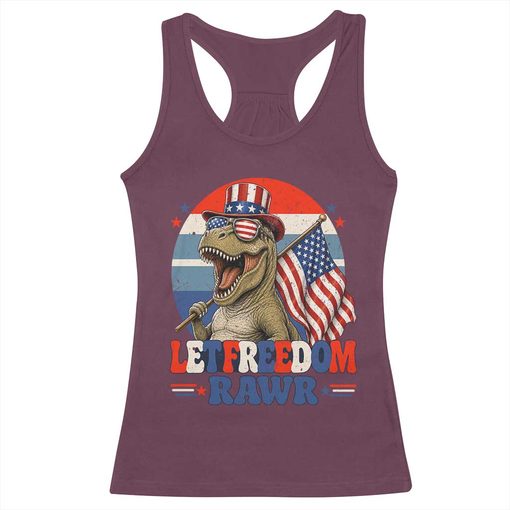 Red White Blue Dinosaur Pride Racerback Tank Top Let Freedom Rawr TS12 Maroon Print Your Wear