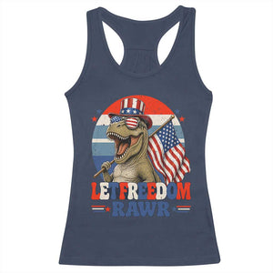 Red White Blue Dinosaur Pride Racerback Tank Top Let Freedom Rawr TS12 Navy Print Your Wear