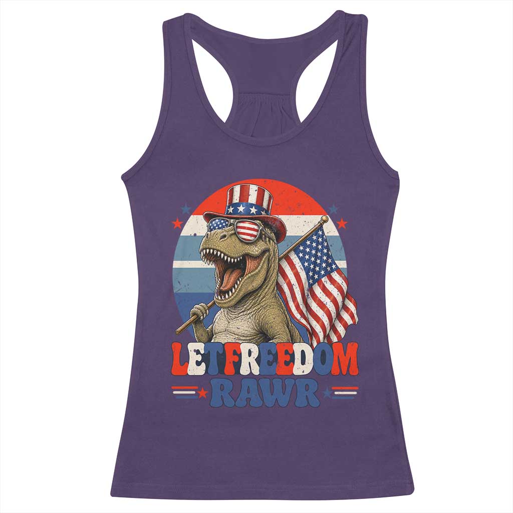 Red White Blue Dinosaur Pride Racerback Tank Top Let Freedom Rawr TS12 Purple Print Your Wear