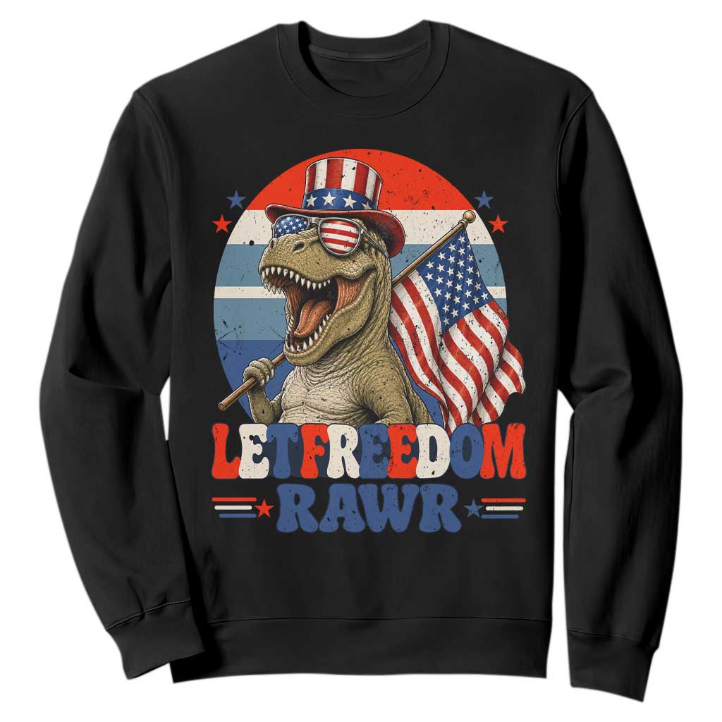 Red White Blue Dinosaur Pride Sweatshirt Let Freedom Rawr TS12 Black Print Your Wear