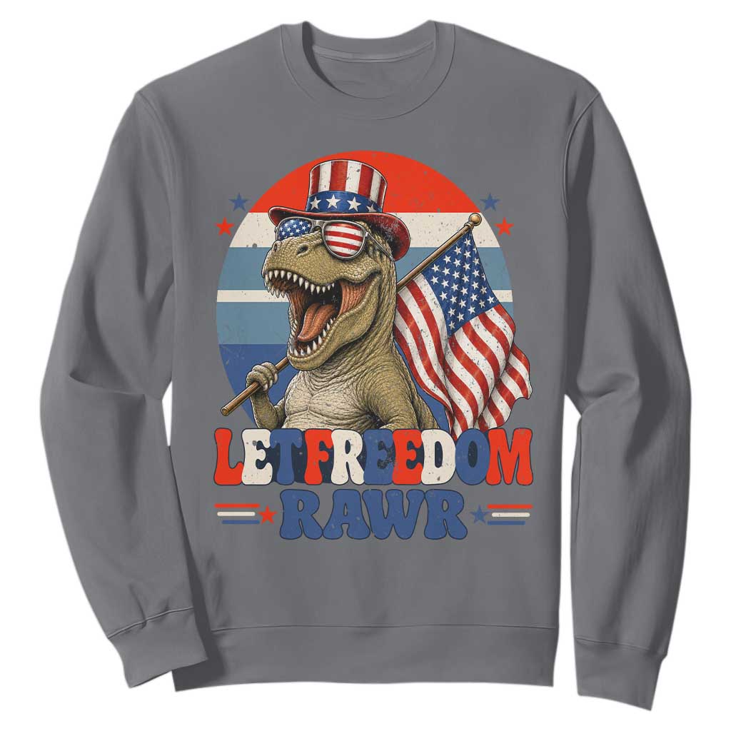 Red White Blue Dinosaur Pride Sweatshirt Let Freedom Rawr TS12 Charcoal Print Your Wear