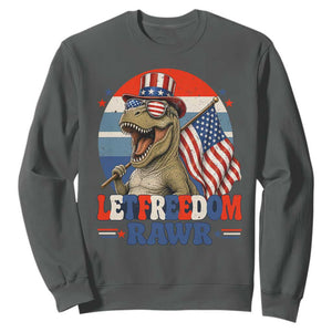 Red White Blue Dinosaur Pride Sweatshirt Let Freedom Rawr TS12 Dark Heather Print Your Wear