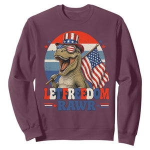 Red White Blue Dinosaur Pride Sweatshirt Let Freedom Rawr TS12 Maroon Print Your Wear