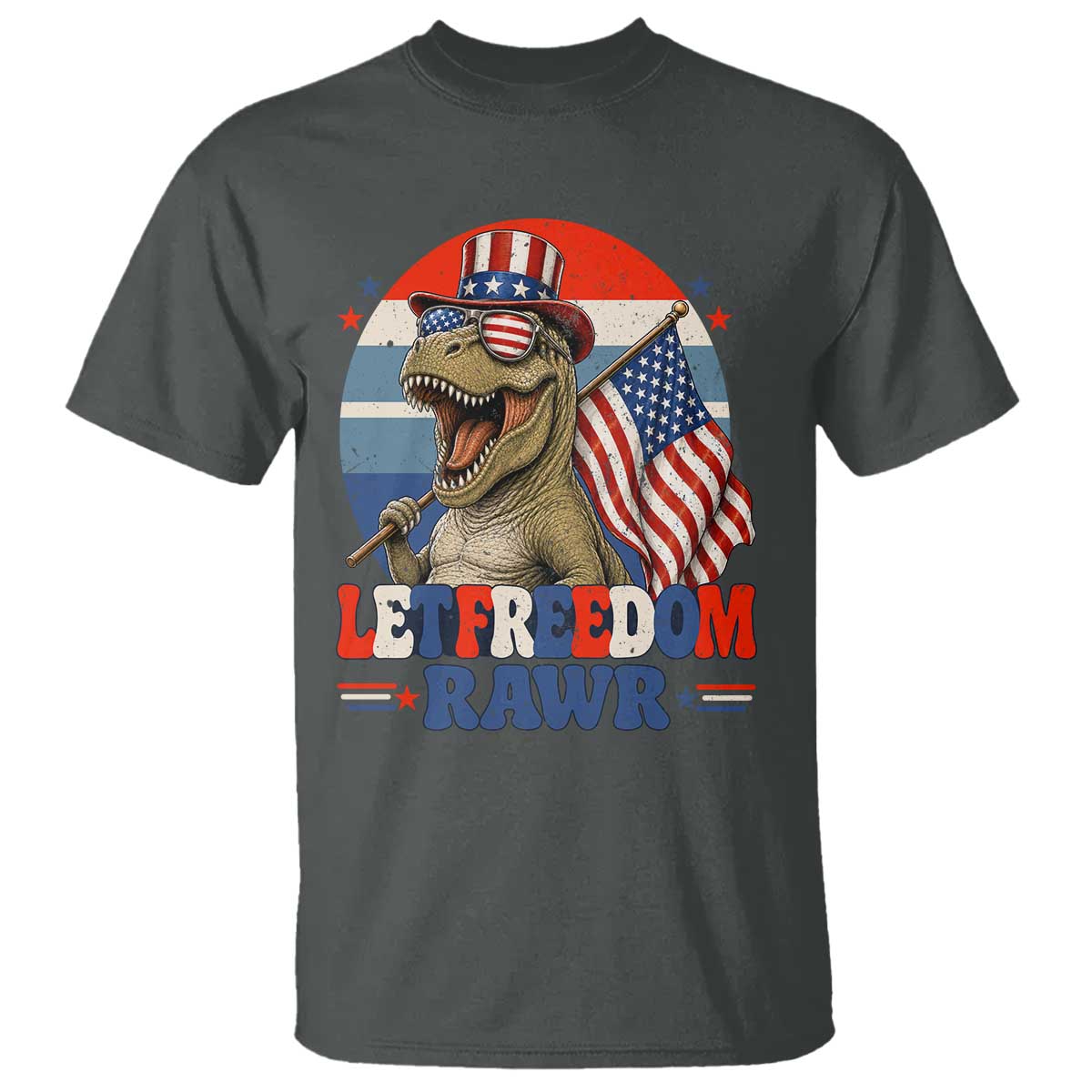 Red White Blue Dinosaur Pride T Shirt Let Freedom Rawr TS12 Dark Heather Print Your Wear