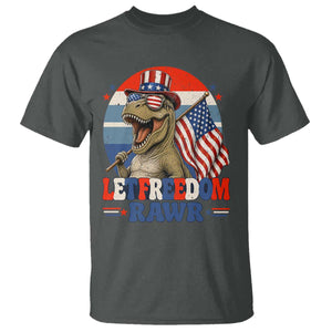 Red White Blue Dinosaur Pride T Shirt Let Freedom Rawr TS12 Dark Heather Print Your Wear