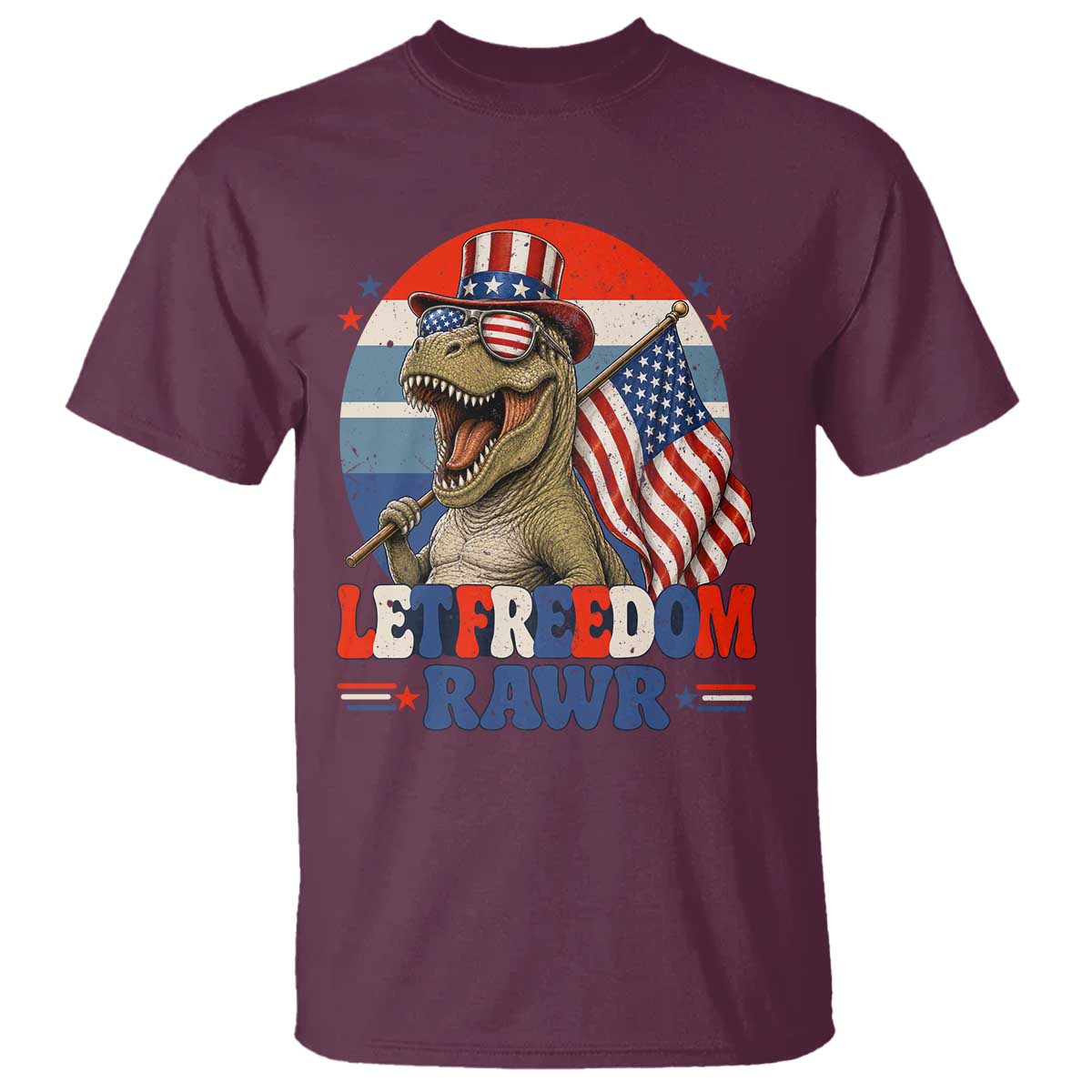 Red White Blue Dinosaur Pride T Shirt Let Freedom Rawr TS12 Maroon Print Your Wear