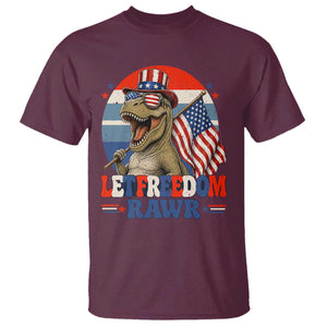 Red White Blue Dinosaur Pride T Shirt Let Freedom Rawr TS12 Maroon Print Your Wear
