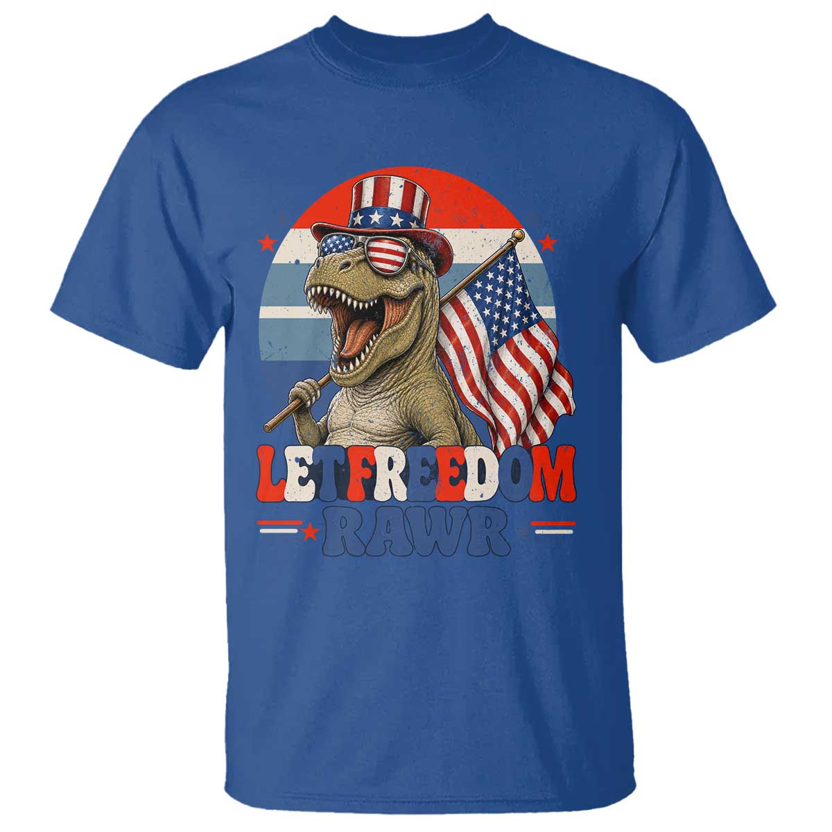 Red White Blue Dinosaur Pride T Shirt Let Freedom Rawr TS12 Royal Blue Print Your Wear