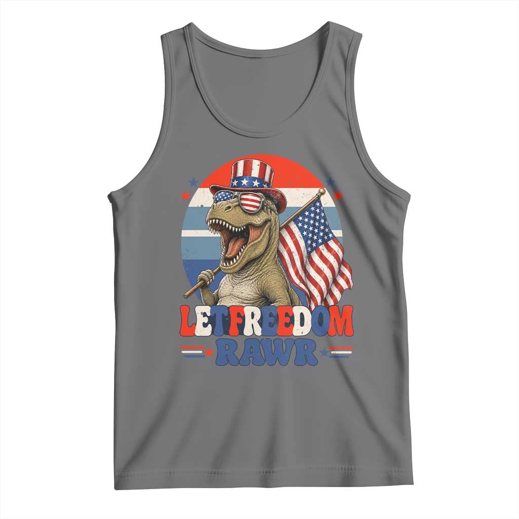 Red White Blue Dinosaur Pride Tank Top Let Freedom Rawr TS12 Black Heather Print Your Wear