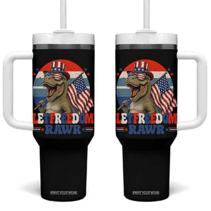 Red White Blue Dinosaur Pride Tumbler With Handle Let Freedom Rawr TS12 One Size: 40 oz Black Print Your Wear