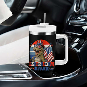 Red White Blue Dinosaur Pride Tumbler With Handle Let Freedom Rawr TS12 Print Your Wear