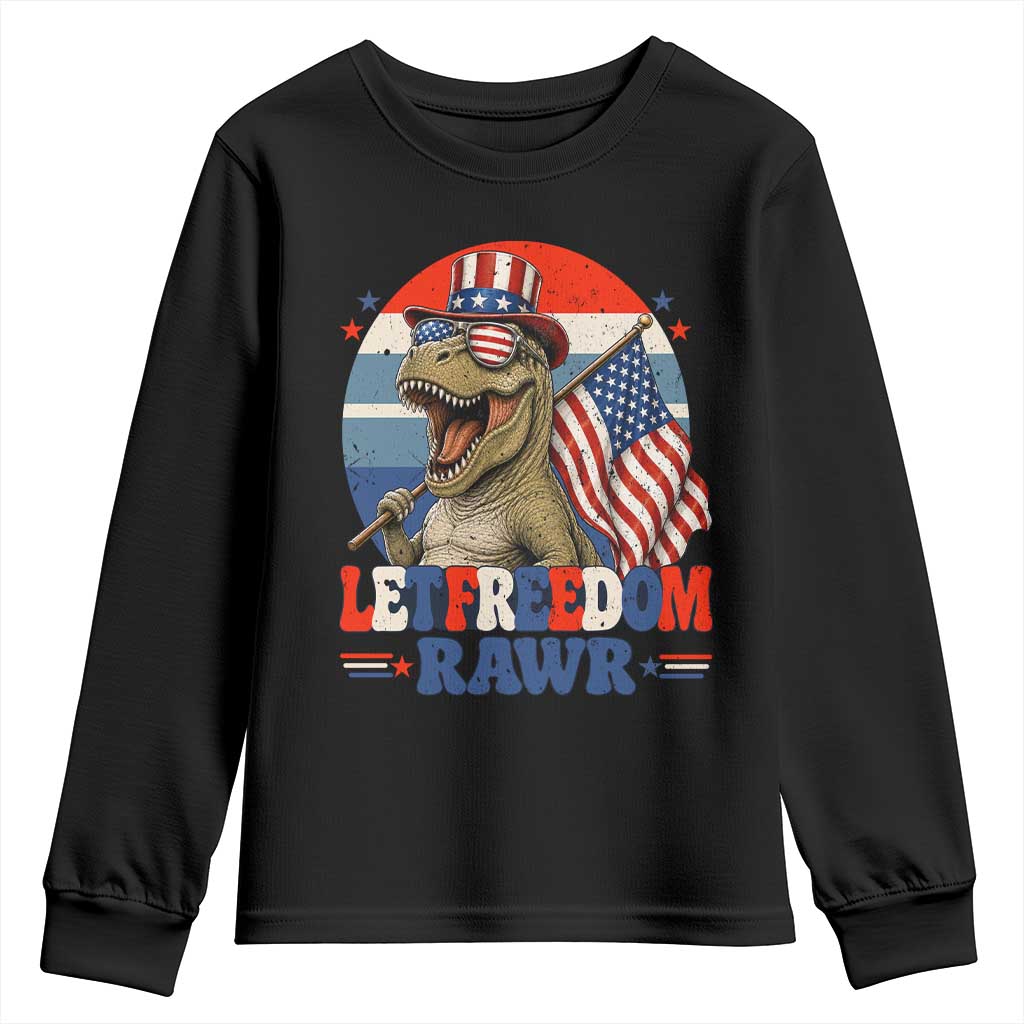 Red White Blue Dinosaur Pride Youth Sweatshirt Let Freedom Rawr TS12 Black Print Your Wear
