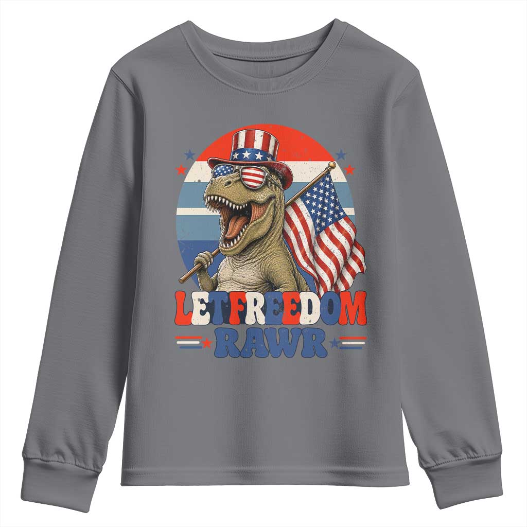 Red White Blue Dinosaur Pride Youth Sweatshirt Let Freedom Rawr TS12 Charcoal Print Your Wear