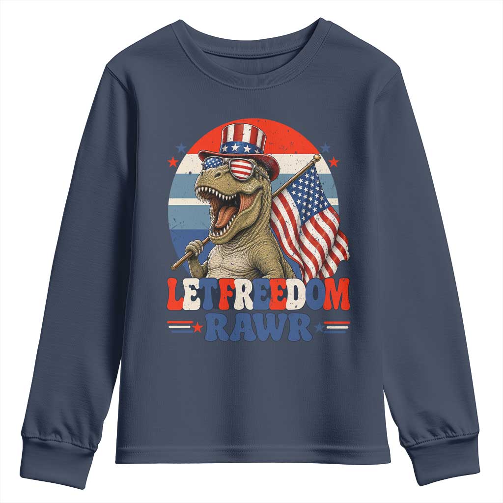 Red White Blue Dinosaur Pride Youth Sweatshirt Let Freedom Rawr TS12 Navy Print Your Wear
