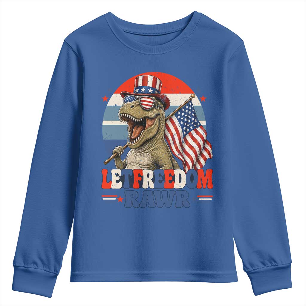 Red White Blue Dinosaur Pride Youth Sweatshirt Let Freedom Rawr TS12 Royal Blue Print Your Wear