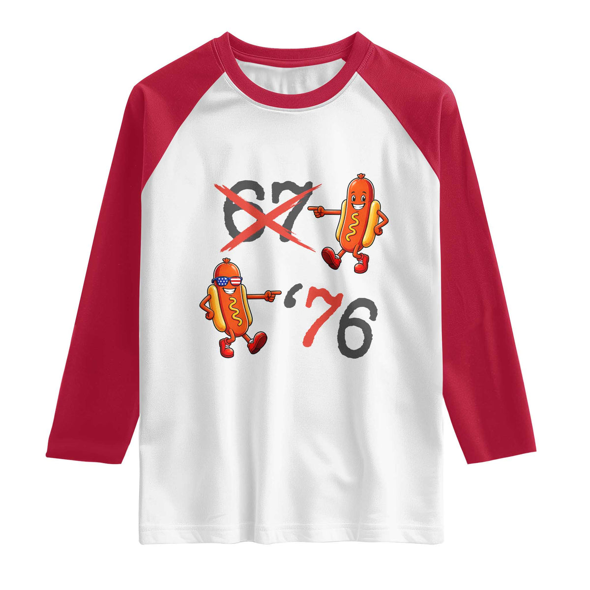 Funny 67 Meme Hot Dog Lover Raglan Shirt USA 250 BBQ Celebration TS12 White Red Print Your Wear
