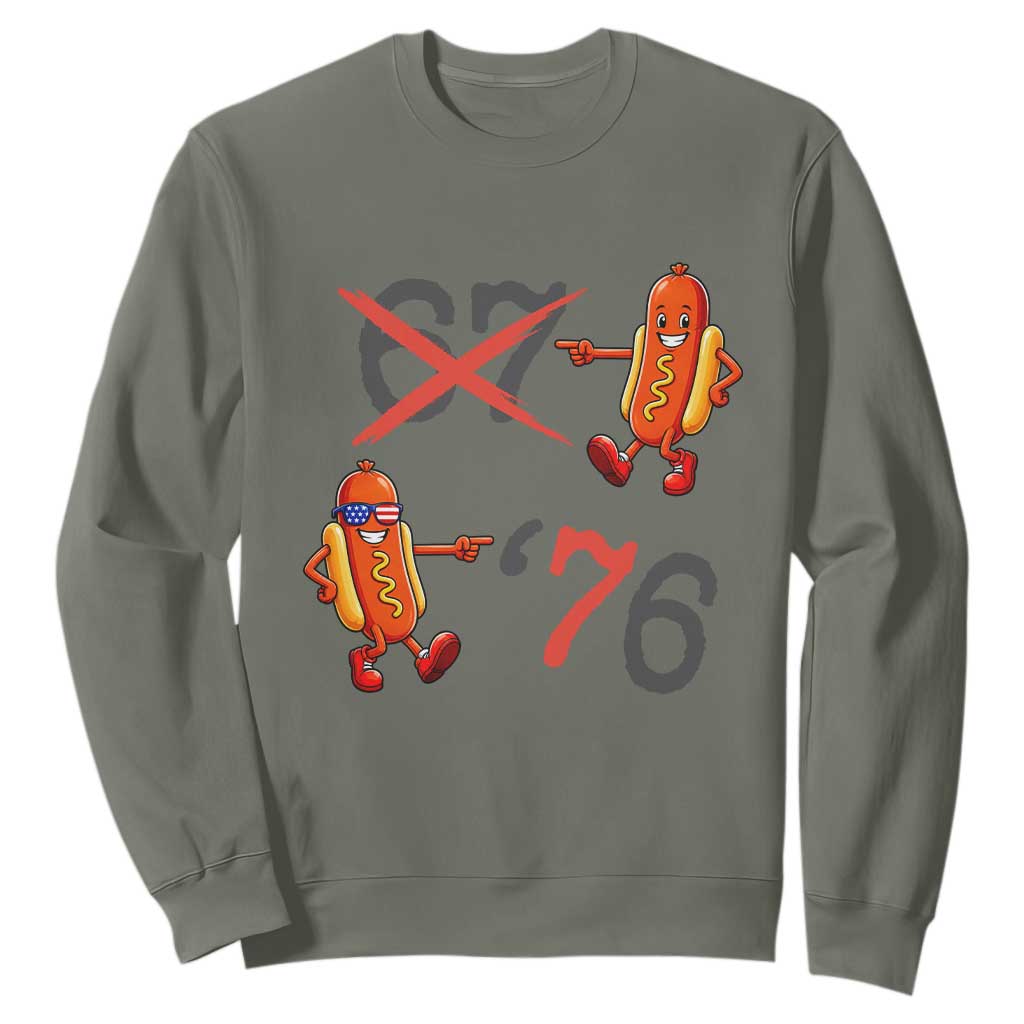 Funny 67 Meme Hot Dog Lover Sweatshirt USA 250 BBQ Celebration TS12 Military Green Print Your Wear