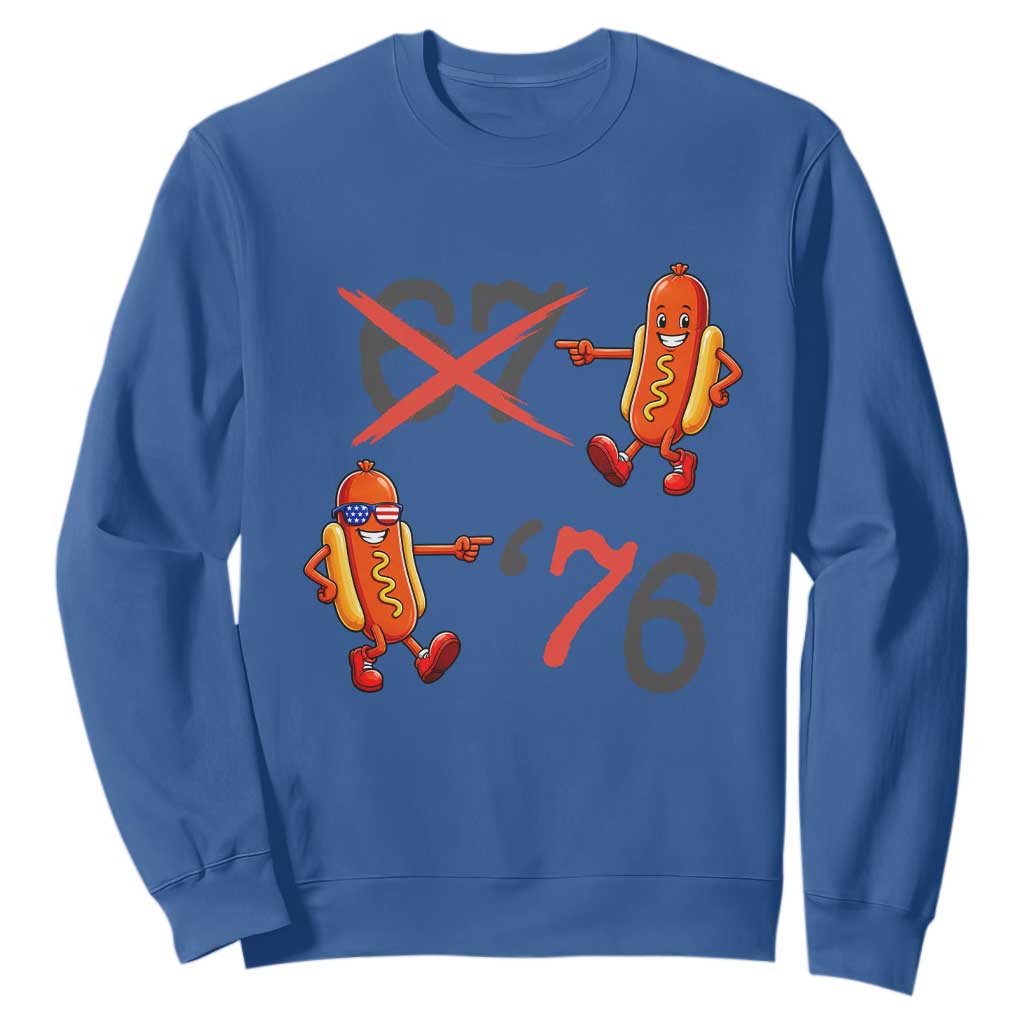 Funny 67 Meme Hot Dog Lover Sweatshirt USA 250 BBQ Celebration TS12 Royal Blue Print Your Wear