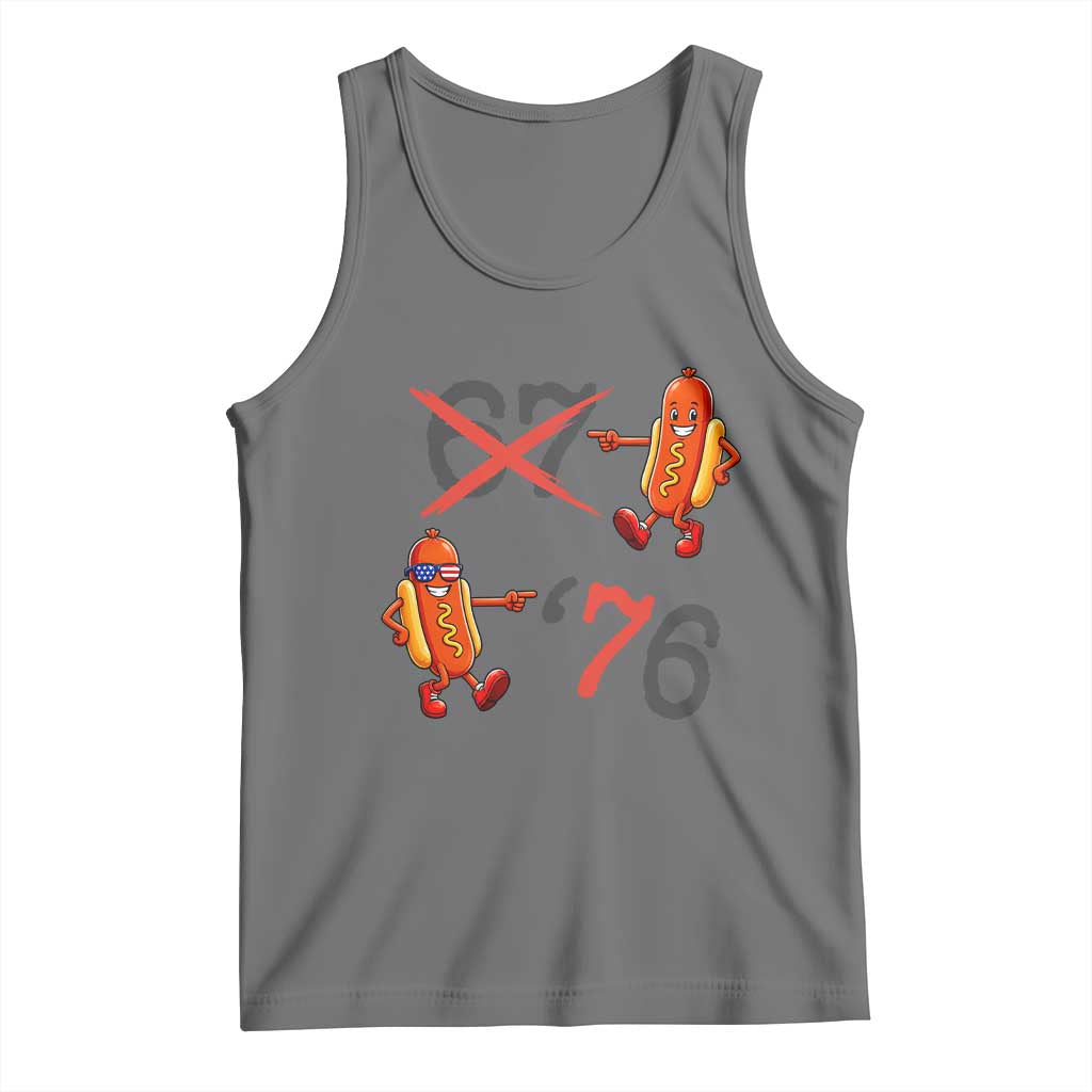 Funny 67 Meme Hot Dog Lover Tank Top USA 250 BBQ Celebration TS12 Black Heather Print Your Wear