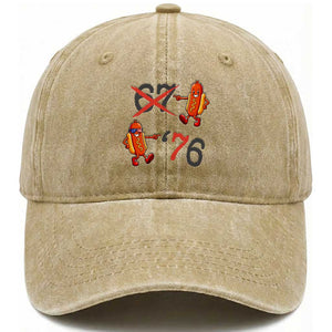 Funny 67 Meme Hot Dog Lover Washed Cotton Baseball Cap USA 250 BBQ Celebration TS12 Print Your Wear