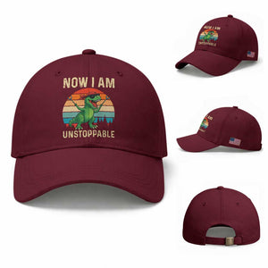 Now I Am Unstoppable Baseball Cap Funny Mama Saurus Dinosaur TS12 Baseball Cap Universal Fit Maroon Print Your Wear