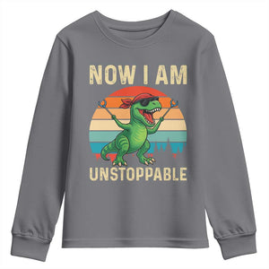 Now I Am Unstoppable Youth Sweatshirt Funny Mama Saurus Dinosaur TS12 Charcoal Print Your Wear