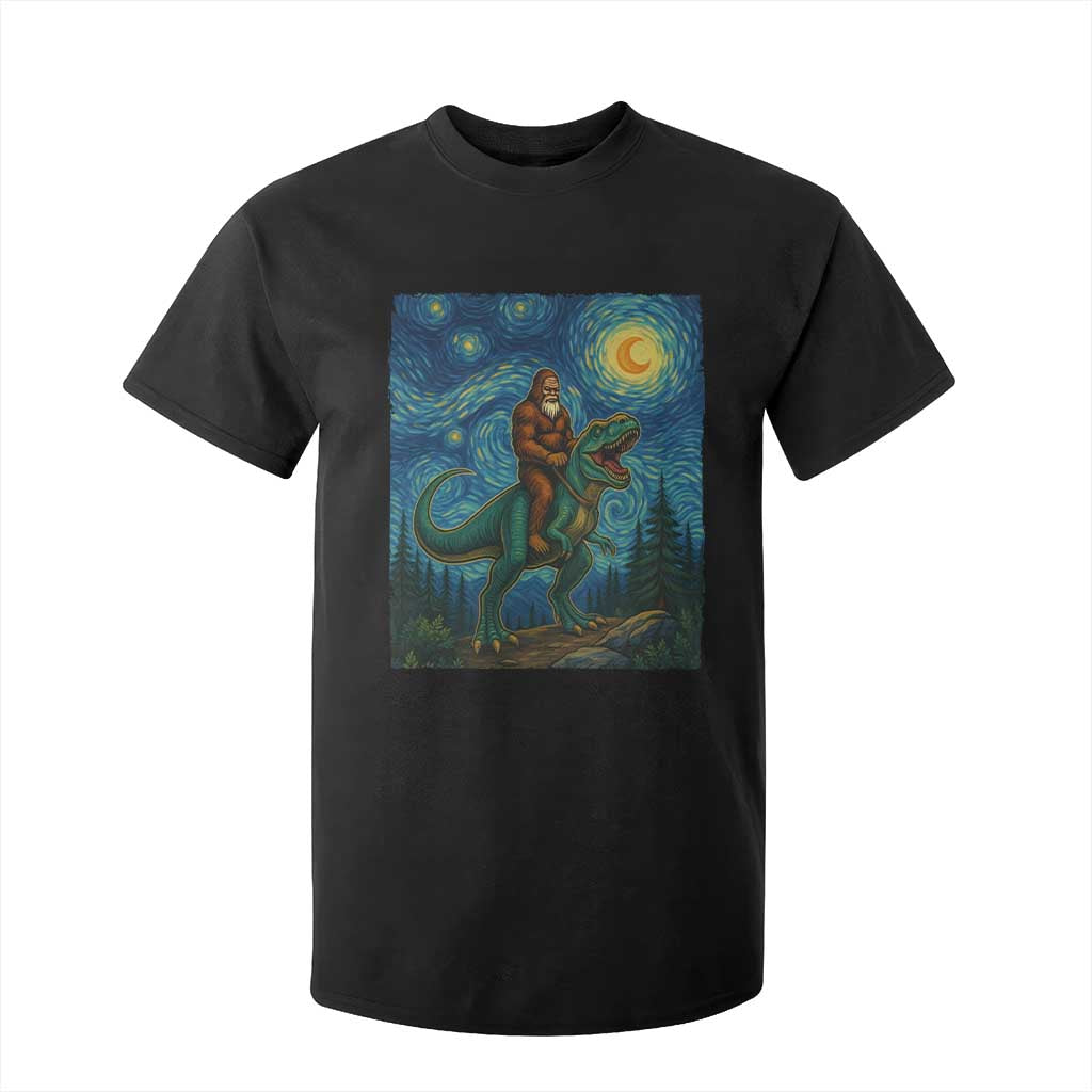 Bigfoot Dinosaur T Shirt For Kid Funny Prehistoric Starry Night Van Gogh TS12 Black Print Your Wear