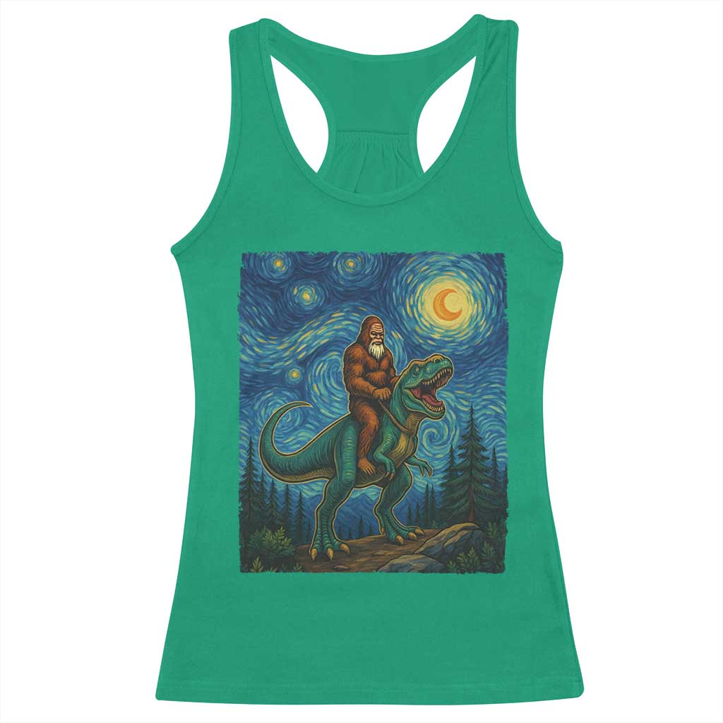 Bigfoot Dinosaur Racerback Tank Top Funny Prehistoric Starry Night Van Gogh TS12 Irish Green Print Your Wear