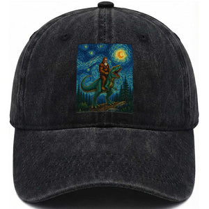 Bigfoot Dinosaur Washed Cotton Baseball Cap Funny Prehistoric Starry Night Van Gogh TS12 Print Your Wear