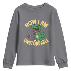 Now I Am Unstoppable Youth Sweatshirt Funny Dinosaur Lovers TS12 Charcoal Print Your Wear