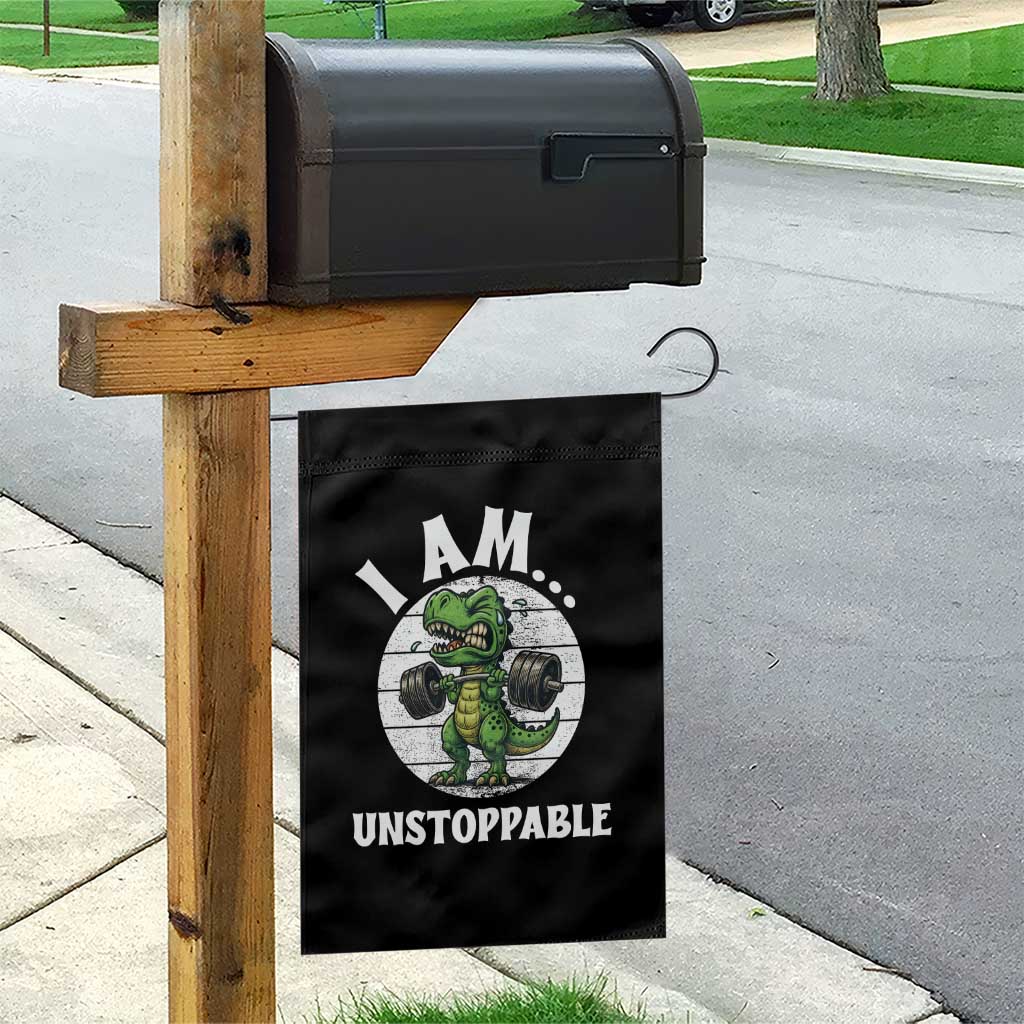 I Am Unstoppable Garden Flag Funny Weightlifting Dinosaur Gym TS12 Print Your Wear