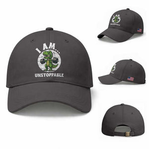 I Am Unstoppable Baseball Cap Funny Weightlifting Dinosaur Gym TS12 Baseball Cap Universal Fit Dark Gray Print Your Wear
